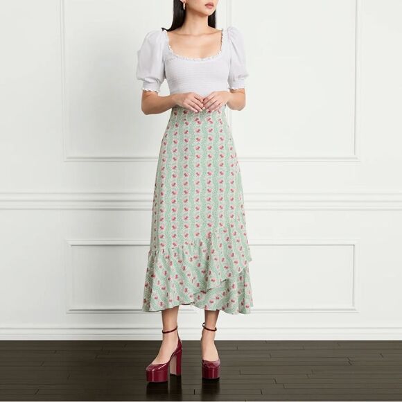 NWT Hill House Green Trailing Vine The Mirabel Skirt Multi Crepe Wrap Skirt XL - Picture 1 of 12